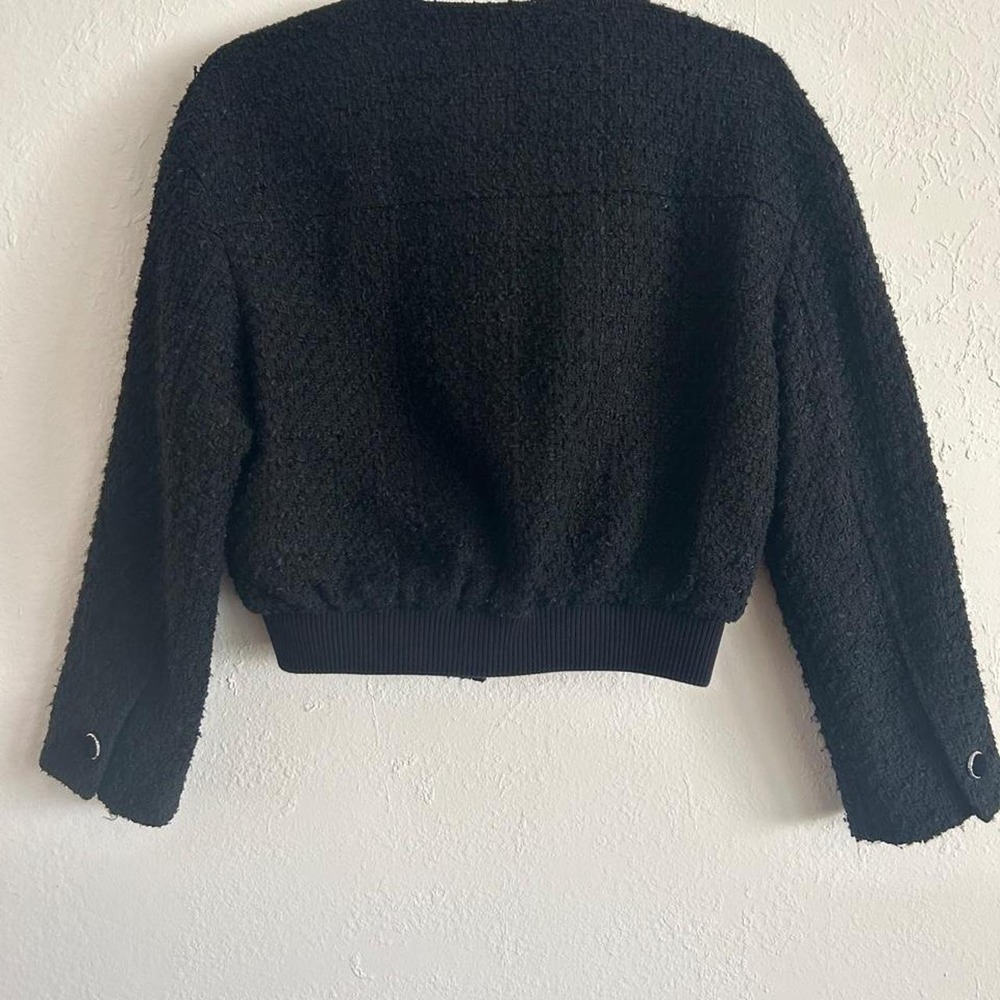Whimsigoth Coquette Tweed Bomber Jacket Zara Black Textured Jewel Button Crop S - Picture 6 of 8